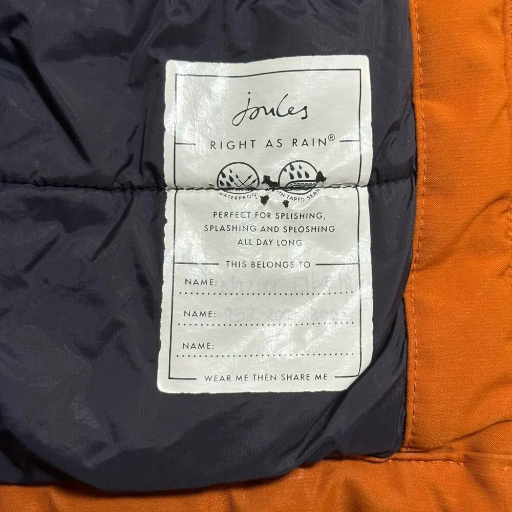 Joules Penbridge Waterproof Parka Boys Hooded Winter Coat Orange Navy Size 9Y
